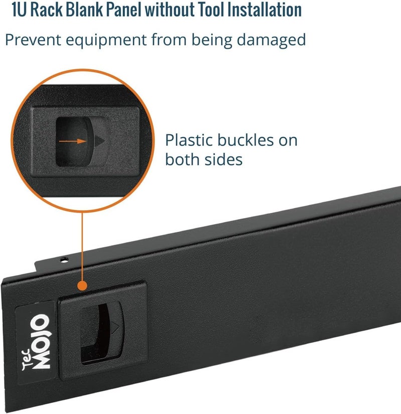 Tecmojo 5 Pack 1U Blank Panel, Cold Rolled Steel Rack Blank Panel, Rack Mount Plate for 19 in Server Rack Enclosure or Network Cabinet, Toolless Mounting, Black - Image 4